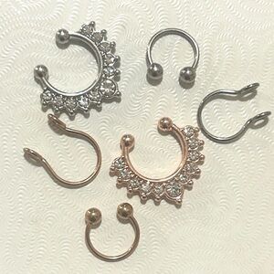🩵3/$20🩵 Fake Septum Piercing lot Silver and Gold Nose Rings Set